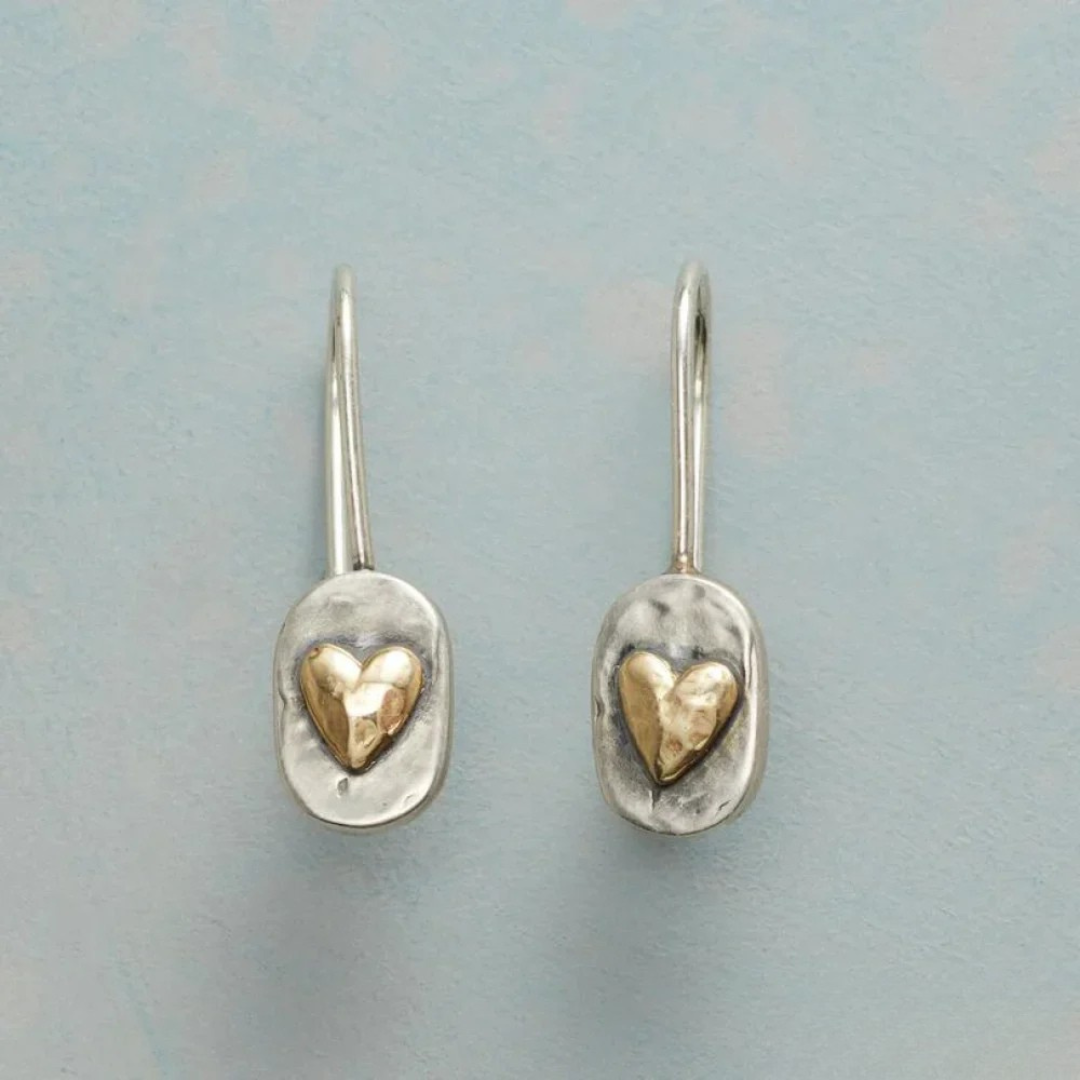 VINTAGE GOLD HEART SILVER EARRINGS | ELEGANT CLASSY LOOK