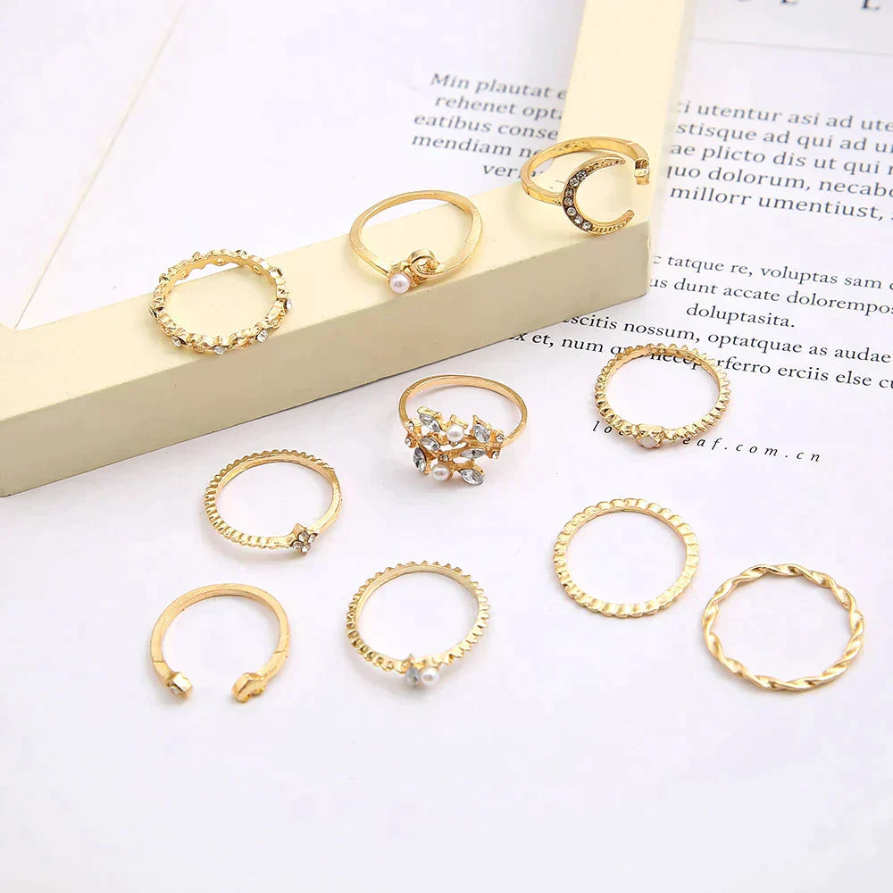 10 PAIRS BOHEMIAN SILVER AND GOLD RINGS | ELEGANT STYLE, DIVERSE COMBINATION