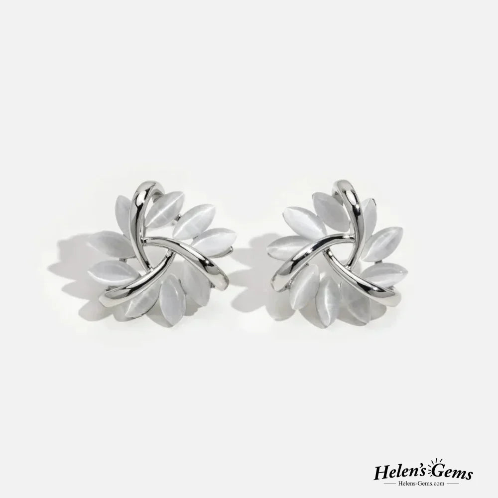 ELEGANT EXQUISITE OPAL PETAL CIRCLE STUD EARRINGS | RADIANT OPAL DETAILS