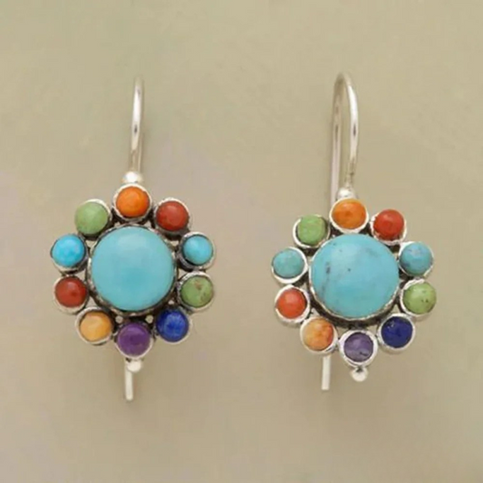 MULTICOLOURED TURQUOISE ROUND EARRINGS | COLOUR & ELEGANCE