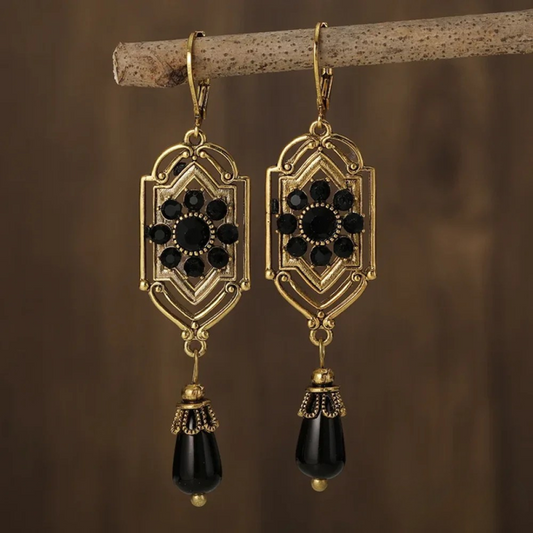 VINTAGE BLACK DROPPING CRYSTAL EARRINGS | ELEGANT SHINE