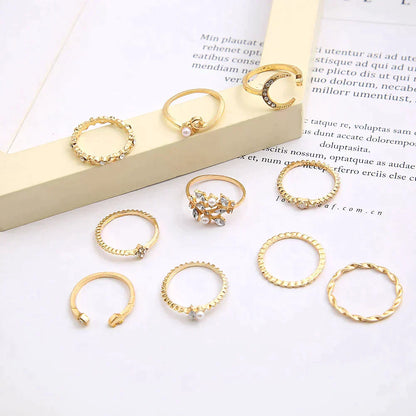 10 PAIRS BOHEMIAN SILVER AND GOLD RINGS | ELEGANT STYLE, DIVERSE COMBINATION