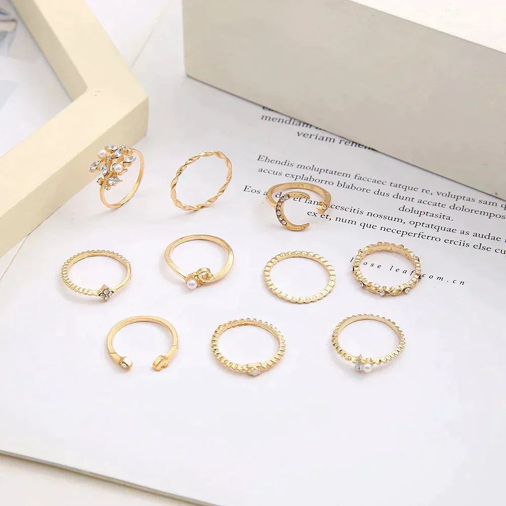 10 PAIRS BOHEMIAN SILVER AND GOLD RINGS | ELEGANT STYLE, DIVERSE COMBINATION
