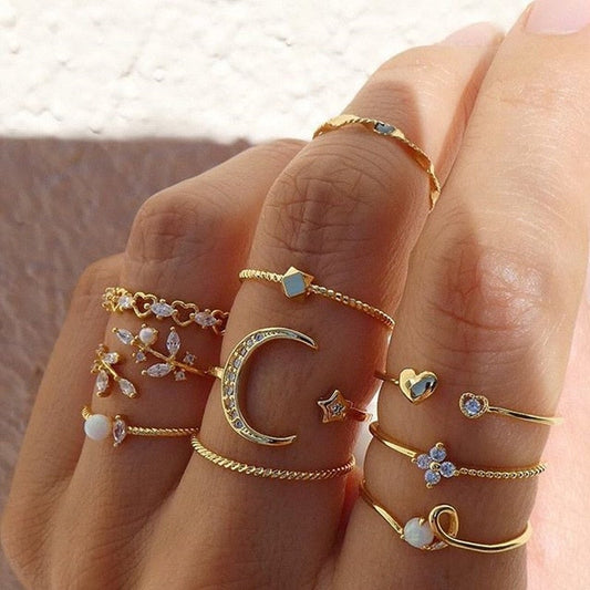 10 PAIRS BOHEMIAN SILVER AND GOLD RINGS | ELEGANT STYLE, DIVERSE COMBINATION