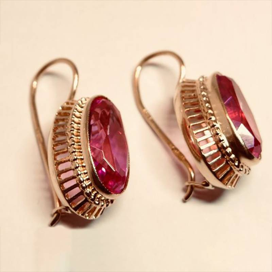 VINTAGE RED CRYSTAL ROSE GOLD EARRINGS | ELEGANT DESIGN, SPARKLING SHINE