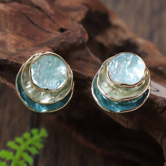 VINTAGE HANDPAINTED MULTI-LAYERED ROUNDED EARRINGS | UNIQUE HANDICRAFT
