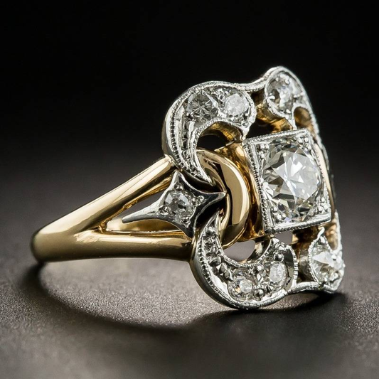GOLDEN VINTAGE ZIRCONIA RING | ELEGANT DESIGN, SPARKLING GLAMOUR